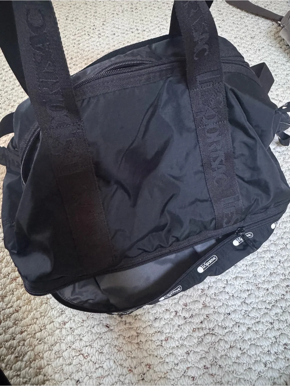 Lesportsac Black Nylon Shoulder Tote with Logo Accents Weekender Carryall 0160
